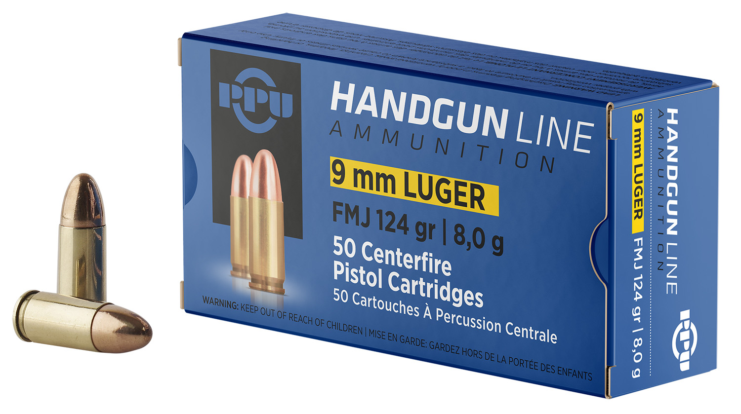 PPU PPH9F2 Handgun 9mmLuger 124gr Full Metal Jacket 50 Per Box