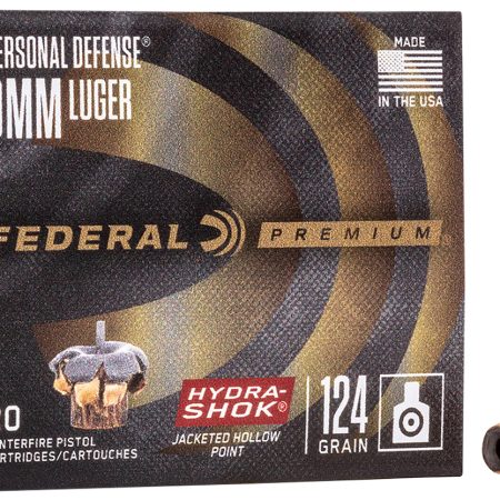 Federal P9HS1 Premium Personal Defense 9mmLuger 124gr Hydra-Shok Jacketed Hollow Point 20 Per Box/25 Case