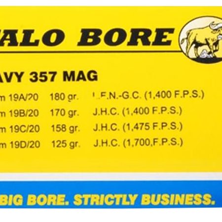 Buffalo Bore Ammunition 19C20 Heavy Strictly Business 357Mag 158gr Jacket Hollow Point 20 Per Box/12 Case