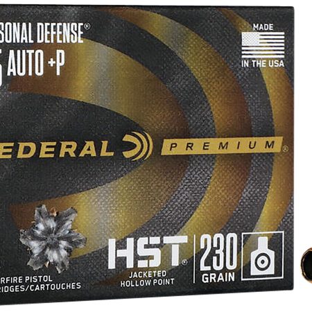 Federal P45HST1S Premium Personal Defense 45ACP+P 230gr HST Jacketed Hollow Point 20 Per Box/10 Case