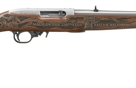 Ruger 32038 10/22 250th Anniversary 22 LR 10+1 18.50" Stainless Steel Barrel, Engraved Satin Stainless Steel Drilled & Tapped Receiver, American Walnut Fixed Engraved Altamont Stock
