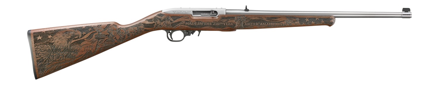 Ruger 32038 10/22 250th Anniversary 22 LR 10+1 18.50" Stainless Steel Barrel, Engraved Satin Stainless Steel Drilled & Tapped Receiver, American Walnut Fixed Engraved Altamont Stock
