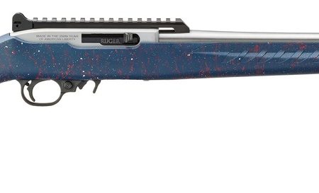 Ruger 32039 10/22 250th Anniversary 22 LR 10+1 18.50" Satin Stainless Threaded Barrel, Engraved Satin Stainless Steel Receiver w/Picatinny Rail, Liberty Blue w/Red & White Splatter Ruger Modular Syste